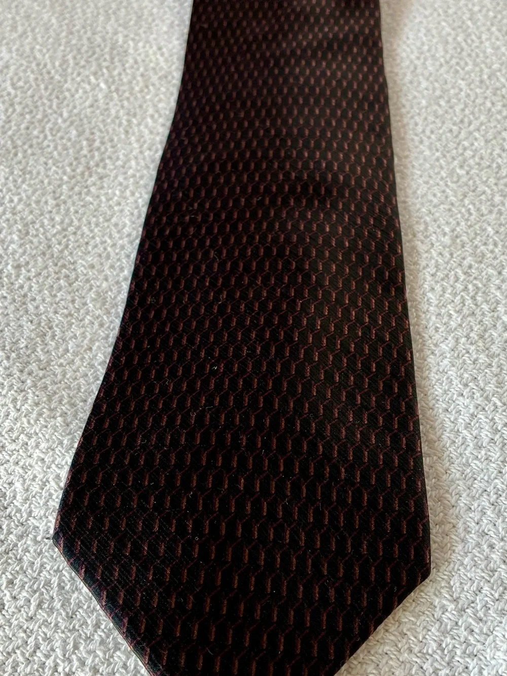 Stafford Executive 100% Silk Made in Italy Black Tie Burgundy Geometric Pattern